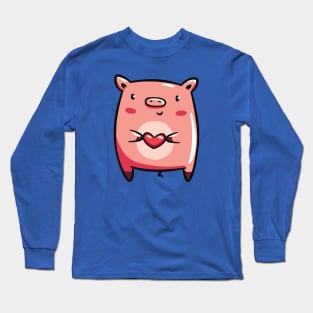 Cute Chibi Pig With Heart Long Sleeve T-Shirt